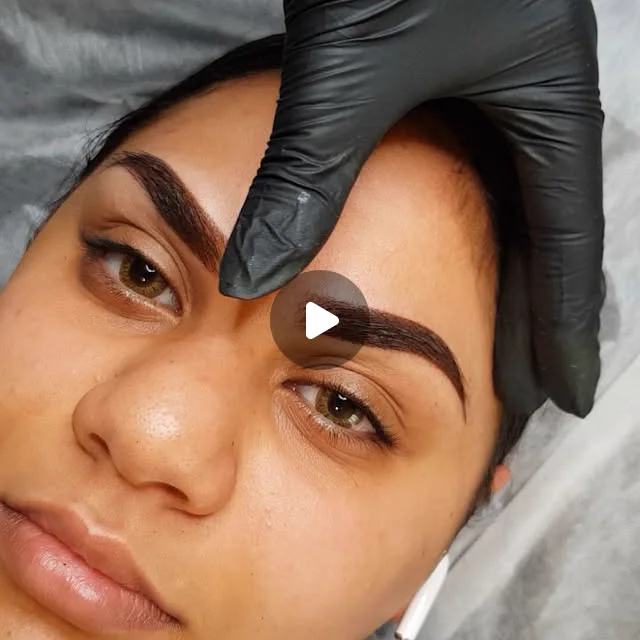 Close view of shaped ombré brows during treatment